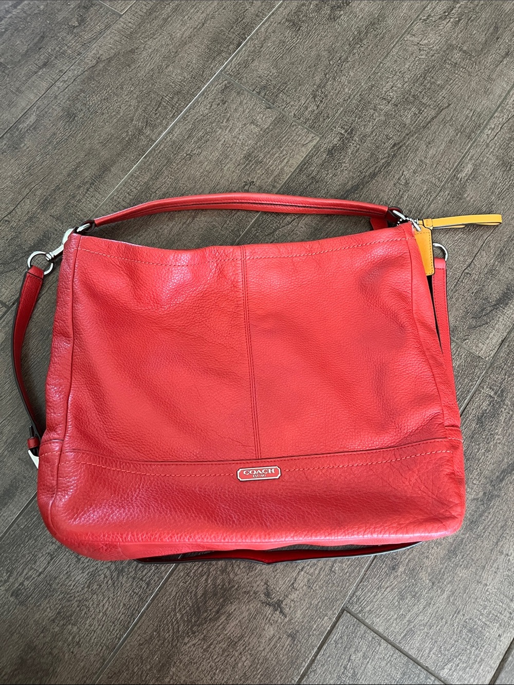 Coach Red Leather Hobo Shoulder Bag with Yellow Tag